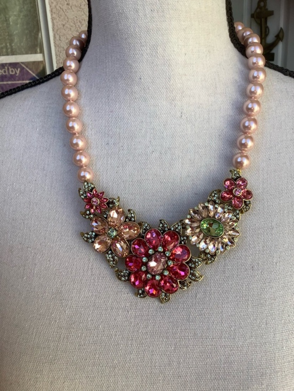 Heidi Daus Pink Floral Swarovski Crystal Necklace